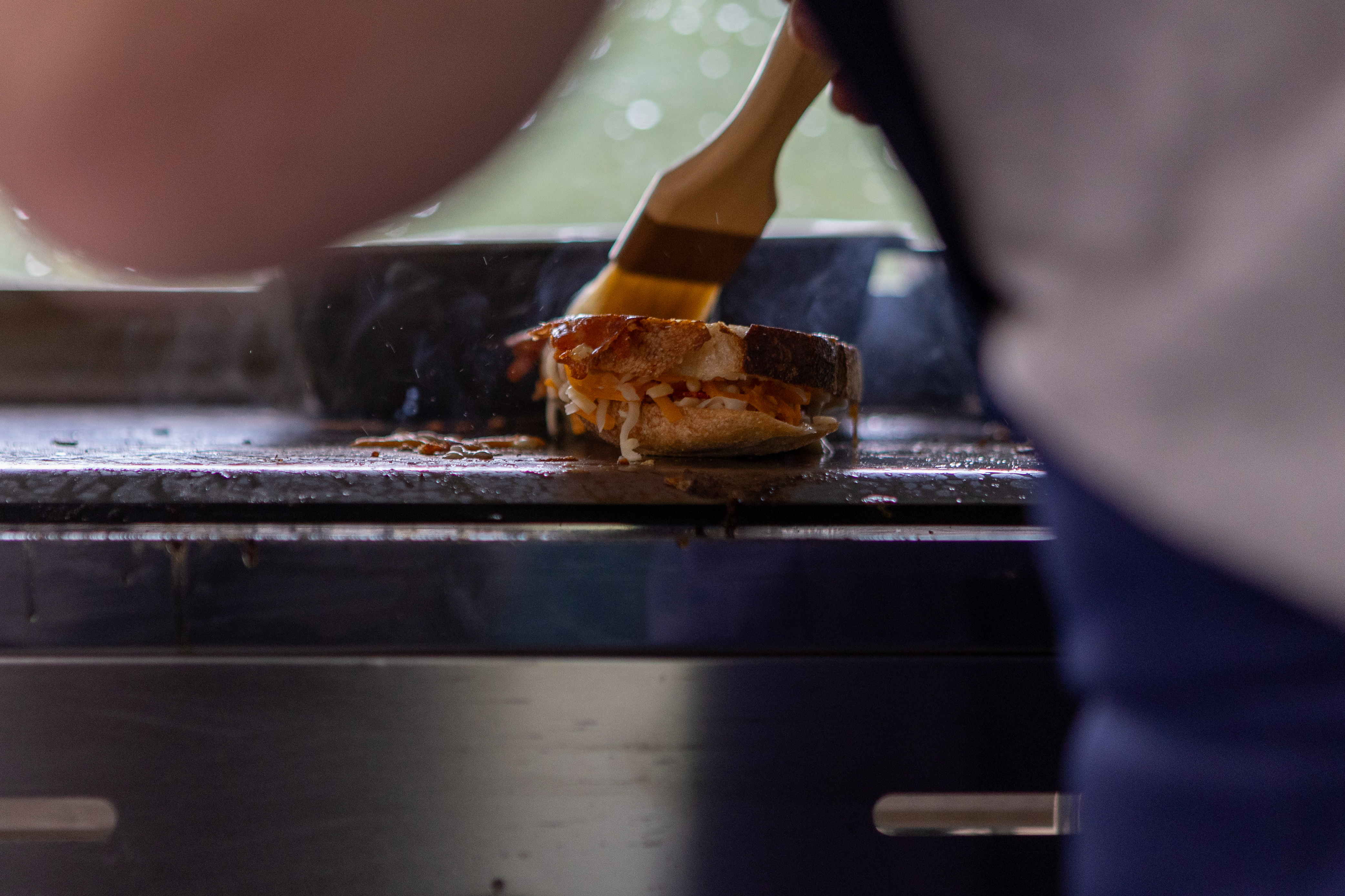 Cheese toastie from being cooked on the grill of a Nottingham based food truck